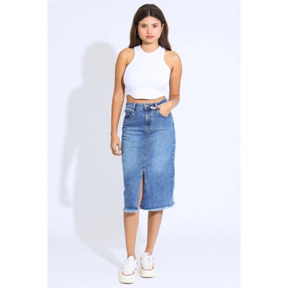 Rewash Denim Fringe Front Slit Midi Skirt size 1 / 25 - Picture 4 of 5